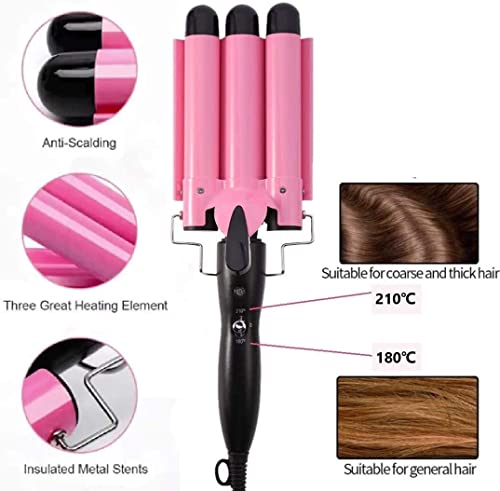 Coidak Curling Iron 3 Barrel, 1 Inch Hair Waver Curling Wand Adjustable 25mm Hair Crimper for Long or Short Hair, Heat Up Quickly Last Long Beach Wave Curling Iron for Women Pink