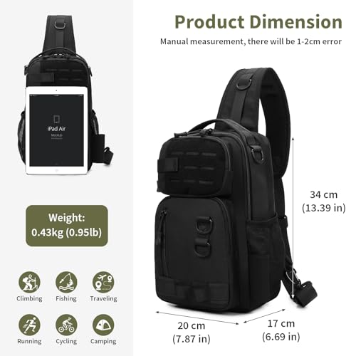 CamGo Small Tactical Sling Bag One Strap Crossbody Fishing Shoulder Pack Molle Backpack for Sport Daily (#02-Black)2