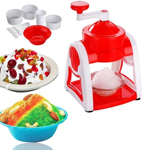 Image of Ice Gola Maker Machine Manual ice Gola Slush Maker Machine with Sharp Blades Ice Crusher Snow Grinder Crusher 3 Bowl Baraf ka Gola Banane wali Machine 1 Glass, 6 Sticks and 1 Dish