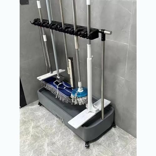 Broom Mop Holder Cleaning Supplies Organizer, Heavy Duty Commercial Broom Storage Rack Rolling Home Tool Cart, for Kindergartens Closet Kitchen, Easy to Assemble ( Size : 100x40x96cm/39.4x15.7x37.8inc