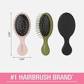 Conair Detangling Mini Hair Brush Set, 3-Pack Detangler Brushes for Wet or Dry Hair, Detangler for All Hair Types, Hair Brushes for Women, Travel Size, stocking stuffers, Matte Pink, Green, Black