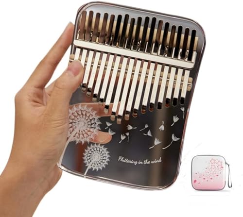 magihand カリンバ 17キー アクリルパネル 初心者セット 親指ピアノ 英語楽譜付き 収納ボックス付き 初心者に適した楽器セット 子供、青少年、初心者、専門家に適しています 打楽器 子供 大人 ギフト (21音,タンポポ+桜ボックス)