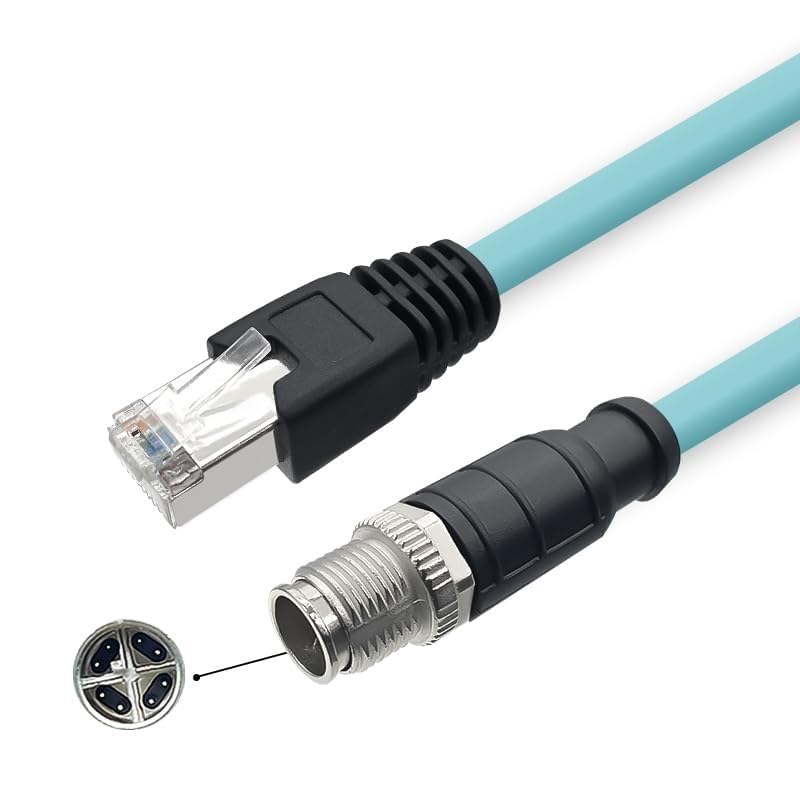 M12 to RJ45 Cat7 Ethernet Cable, 10Gbps 10 Gigabit, High Flexible PUR Jacket, Shielded Twisted Pair (STP) for Industrial Automation (8 Pin X-Code Male to RJ45, 3 Meter)
