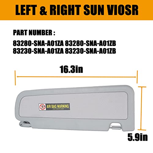Left Driver & Right Passenger Side Sun Visor Compatible with Honda Civic 2006 2007 2008 2009 2010 2011 Replaces # 83280-SNA-A01ZC 83230-SNA-A01ZC (Gray) by Xiaoyudou - Used condition - Image 4