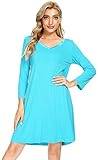 WiWi Camisones de bambú para mujer, camisón suave de manga larga para mujer, camisas de dormir de talla grande, tallas S-4X, turquesa, XXL