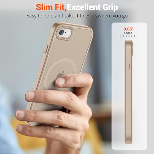 Image of SUPFINE Magnetic for iPhone SE Case 2022 (3rd) /2020 (2nd), iPhone 8 Case (Compatible with MagSafe) (Military Grade Drop Protection) Slim Translucent Matte Phone Case,Desert Gold