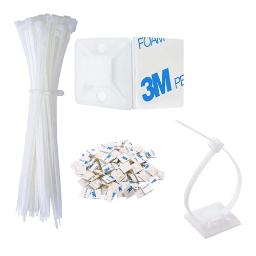 Cable Management Kit - 100 Set Adhesive Cable Zip Tie