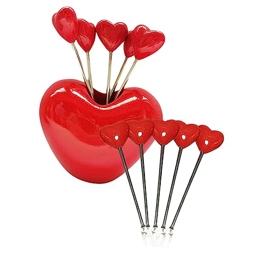 BRIGHTFUFU 1Set Cute Heart Shaped Dessert Forks with Storage Base Forks for Appetizers Fruits and Cakes Portable Kitchen Utensils for Parties and