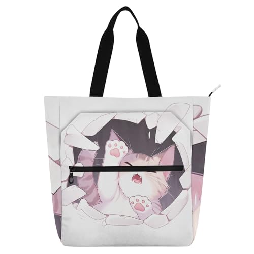 Bolsas de mano de gatos para niños y adultos: bolsas resistentes con bolsillos para la escuela