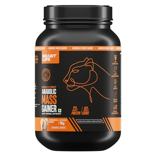 Image of BeastLife High Protein Mass /Weight Gainer | 1 KG | Butterscotch | NABL LAB Tested | For Muscle Gain & Fast Growth | Cereal-Based Formula, No Maltodextrin | India's #1 Cereal Based Bulk Gainer