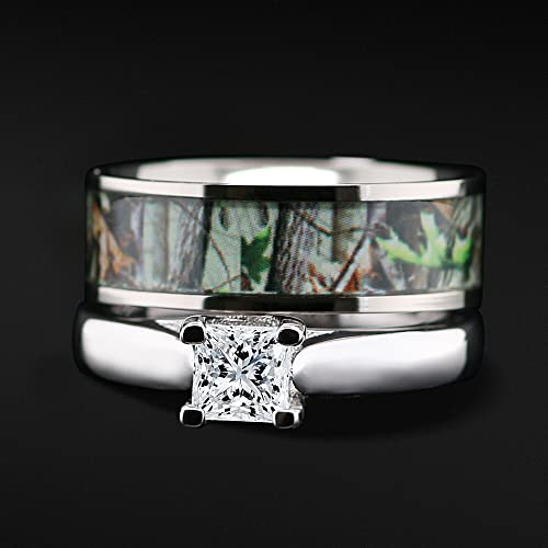 Camo Wedding Rings Set His and Hers 3 Rings Set, Stainless Steel and Titanium3