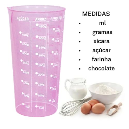 Copo Medidor Rosa Graduado de Plástico Para Cozinha Receitas 500ml