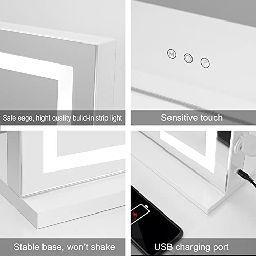 Hompen Makeup Mirror With Lights, Lighted Vanity Mirror, Table Top Lighted Beauty Mirror, Dimmable Led Light Strips, Hollywood Style Mirror #TOP3