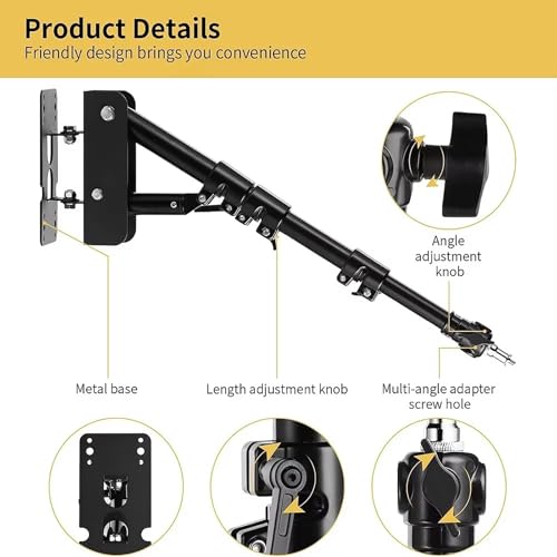 NEWFUN Soporte de Pared para Fotografía, Brazo Mural Triangular, 53-100 CM, Brazo Triangular Brazo de Pared de Cámara Giratorio 180° Flexible para luz Anular, Softbox, Paraguas Monolight - imagen 4