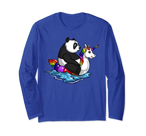 Pandabär Reitet Auf Einhorn Schwimmtier Floß Jungen Kinder Langarmshirt