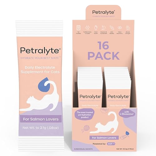 Petralyte Cat Hydration Electrolyte and Cat Joint Supplement | Hydration Support for Cats w/Glucosamine Chondroitin L-Glutamine Taurine Lysine & Prebiotics | for Salmon Lovers | 16 Packets