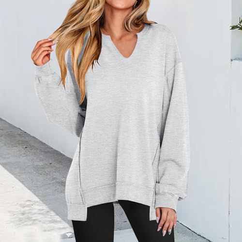 Women's Oversized Sweatshirts V Neck Long Sleeve Loose Tops Casual Tunic Shirts Trendy Pullover Blouses Fall Outfits3