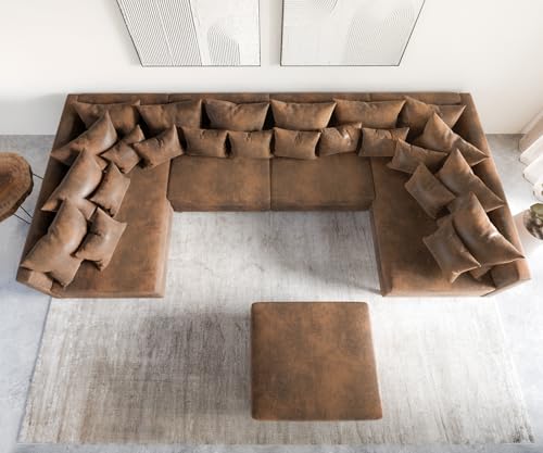 DELIFE Couch Clovis XL Braun Antik Optik mit Hocker Wohnlandschaft Modules Sofa – Bild 8