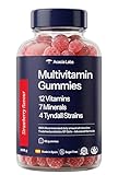 Multivitamin-Gummibärchen mit Erdbeergeschmack, 12 Vitaminen, 7 Mineralstoffen und 3 Probiotika – 100% der empfohlenen Tagesdosis – 1 Gummibärchen pro Tag (2 Monate)