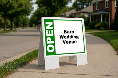 Barn Wedding Venue Open Green Folding Coroplast A-Frame with Double-Sided 23in x23in