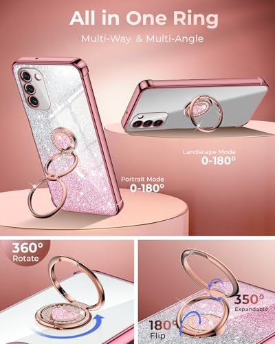 Image of XYZ for Samsung Galaxy S23 Plus Case with Stand, Galaxy S23 Plus Case with Double Ring, Women Girls Bling Luxury Glitter Clear Phone Case Cover for Samsung Galaxy S23 Plus, Rose Gold