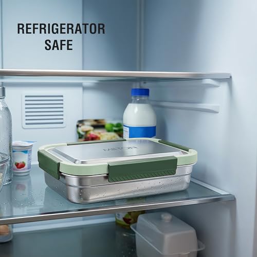 Image of MILTON Modern Meal Jr. Stainless Steel Tiffin, Set of 2 (750 ml,140 ml), Green | Food Grade | BPA Free | Refrigerator Safe | Odour Free I Durable and Stylish Lunch Box for Home, Office & Travel