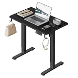 WOLTU Bureau Assis Debout, Bureau Réglable en Hauteur Électrique, 72-118 cm, avec 3 Hauteurs de Mémoire, Réglage en Continu, 2 Crochets, pour Travail à Domicile et Ordinateur, 80x48 cm, Noir