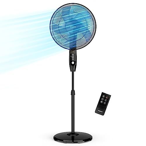 Emperial 16 Pedestal Fan | Standing Cooling Fan with Remote Control and LED Display - 3 Speed, 4 Modes, 7.5H Timer, 80° Oscillation, Adjustable Height - Perfect for Homes, Offices and Bedrooms