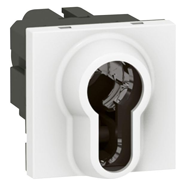 Legrand 077074 Interrupteur à Clé Barillet Européen Mosaic, 2 Positions par Contact Bipolaire, 2 Modules, 6A, 250V, Blanc