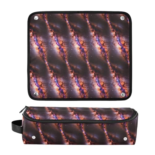 Organizador para herramientas de cabello 2 en 1 y estera resistente al calor con cremallera, estuche portátil para viaje para rizador, plancha de pelo, secador plano Nebula Galaxy miniatura 3