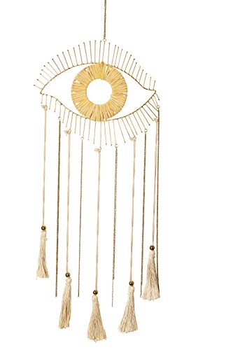 Image of Evil Eye Wall Decor for Bedroom, Modern Macrame Wall Hanging with Tassels, Large Bohemian Wall Art or Boho Wall Decor for Living Room, Bedroom, Apartment, Dorm, Nursery, Yellow, 35-inch by 12-inch