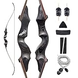 Obert Black Hunter 60 Zoll Profi Bogenschießen Takedown Recurvebogen Set 20-60lbs Linke Hand Holzbogengriff Jagdbogen für Erwachsene Sportbogen (35lbs)