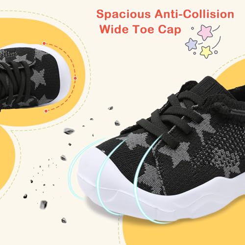 Leisfit Toddler Shoes Boys Girls Barefoot Shoes Kids Breathable Sneakers Tennis Shoes Slip On Shoes Black Star Size 9 thumb #4