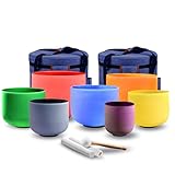 KRESEC 432Hz 6-12 Inch Crystal Singing Bowls Set of 7 – Multicolored Quartz Chakra Tuned Sound Healing Bowls for Meditation, Yoga & Reiki with Padded Cases, Suede Mallets & Silicone O-Rings