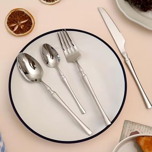 Image of 4 Pcs Silver Slim Handle Stainless Steel Cutlery Set for Dining Table with Spoon and Fork Set & Butterknife - The Perfect Tableware /Flatware