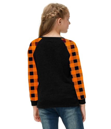 Image of Remimi Girls Thanksgiving Shirts Buffalo Plaid Raglan Tee Cute Turkey Holiday Party Long Sleeve Tshirt 5-14 Years