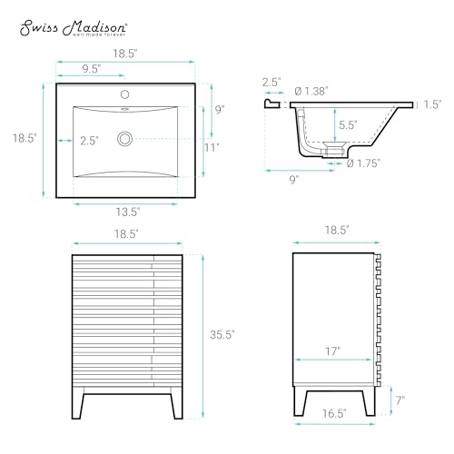 Image of Swiss Madison Cascade 18 inch Freestanding Bathroom Vanity in Green Oak with Sink Top
