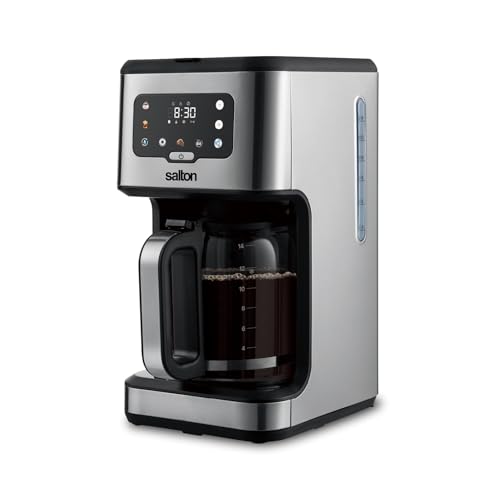Salton Stainless Steel Digital Coffee Maker – 14 Cup | Hot & Iced Coffee Modes | 24-Hour Timer | LED Touchscreen Display | Reusable Filter | Anti-Drip Function | Keep Warm Plate | Proudly Canadian