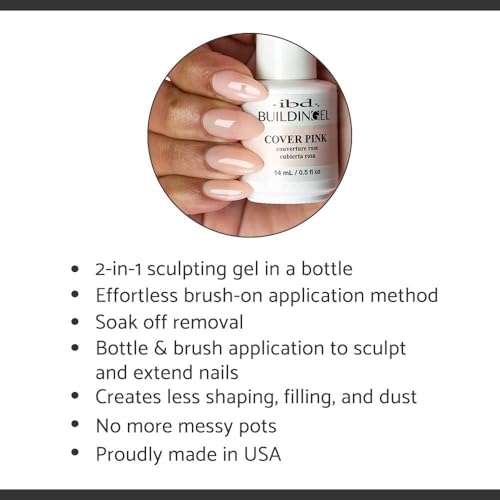 IBD Builder Gel, Cover Pink - Hard Gels Nail Extension for Strength & Length, Soak Off LED/UV for Natural Overlay & Tip Application, 0.5 oz, 1 Pack
