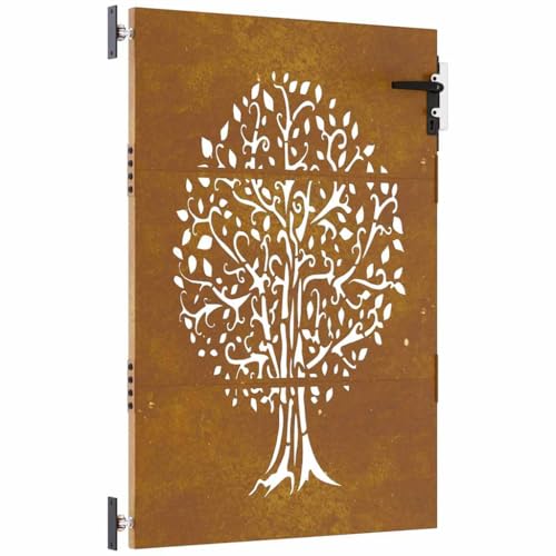 vidaXL Gartentor, Gartentür mit Bambus-Design, Abschließbar Hoftor Eingangstor für Garten Terrasse, Tor Zauntor Gartenpforte, 85x150 cm Cortenstahl