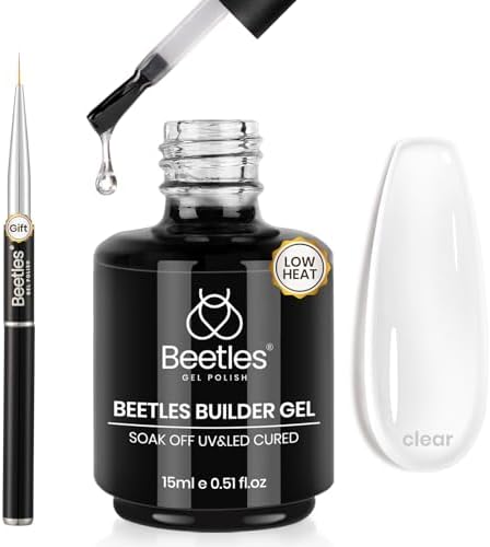 Beetles Builder Gel Low Heat,0.5 oz Clear Gel Builder for Natural Nails Building Apex & Strengthener Extension with Detachable Liner Nail Brush for Beginner DIY Salon at Home,UV&LED Lamp Needed