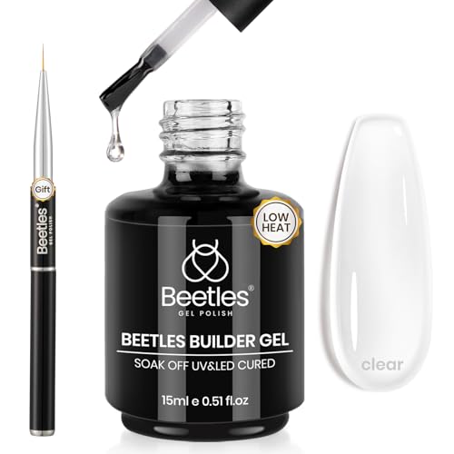 Beetles Builder Gel Low Heat,0.5 oz Clear Gel Builder for Natural Nails Building Apex & Strengthener Extension with Detachable Liner Nail Brush for Beginner DIY Salon at Home Gifts,UV&LED Lamp Needed