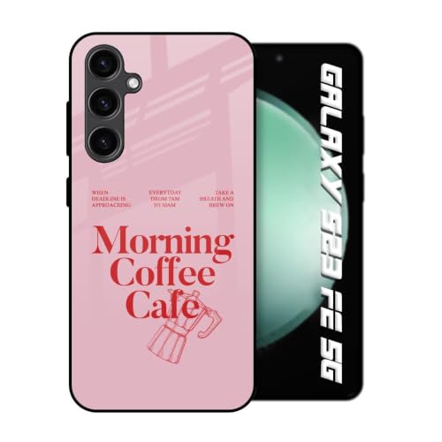 Image of Stylish Designer Glass Case Compatible with Samsung Galaxy S23 FE 5G Back Cover for Women & Girls | Pink Morning Coffee Cafe, Glossy & Scratch-Resistant Finish