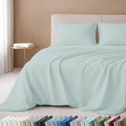 Image of California Design Den Twin Sheet Set - 100% Cotton, Luxury 600 Thread Count Deep Pocket Twin Sheets, Soft Durable Bedding with Sateen Weave - Seafoam