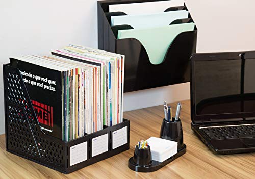 Organizador de Pastas e Revistas Triplo, Waleu 10170023, Preto, Pacote de 1