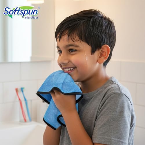 Image of SOFTSPUN Microfiber Baby Hand & Face Wipes 280 GSM 20x30 Cms, 4 Piece Towel Set, Sky Blue! Super Soft & Comfortable for Newborn Baby and Kids Quick Drying Ultra Absorbent in Small Size.