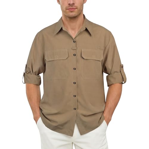 BSBUY Chemise pour Homme, Chemise de Randonnée à Manches Longues pour Homme, Chemise Boutonnée UPF50+ Respirant Séchage Rapide, Chemise de Sport Loisirs