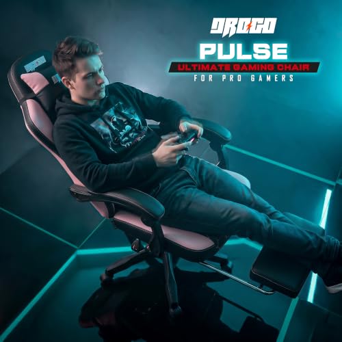 Image of DROGO Pulse Ergonomic Gaming Chair | High Back Office Computer Chair with Premium PU Leather, Adjustable Height & Linkage Armrest | Lumbar Support, 165 Recliner & Footrest | 1 Yr Warranty (Pink)