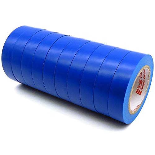 Image of Maveek 10 Rolls PVC Electrical Tapes, Self-Adhesive Waterproof Insulation Blue Tapes, Rated up to 600 Volts and 176 F, 15mmx15m(0.6 inch x 49.2ft)