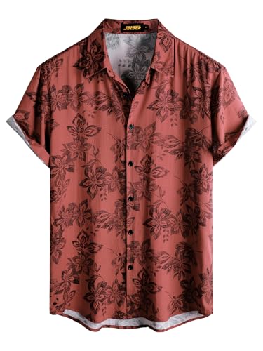 Image of JOTOOK Mens Hawaiian Shirt Short Sleeve Button Down Tropical Shirts Casual Floral Summer Beach Shirt